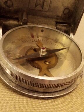Vintage Metal Compass in Silver and Brass